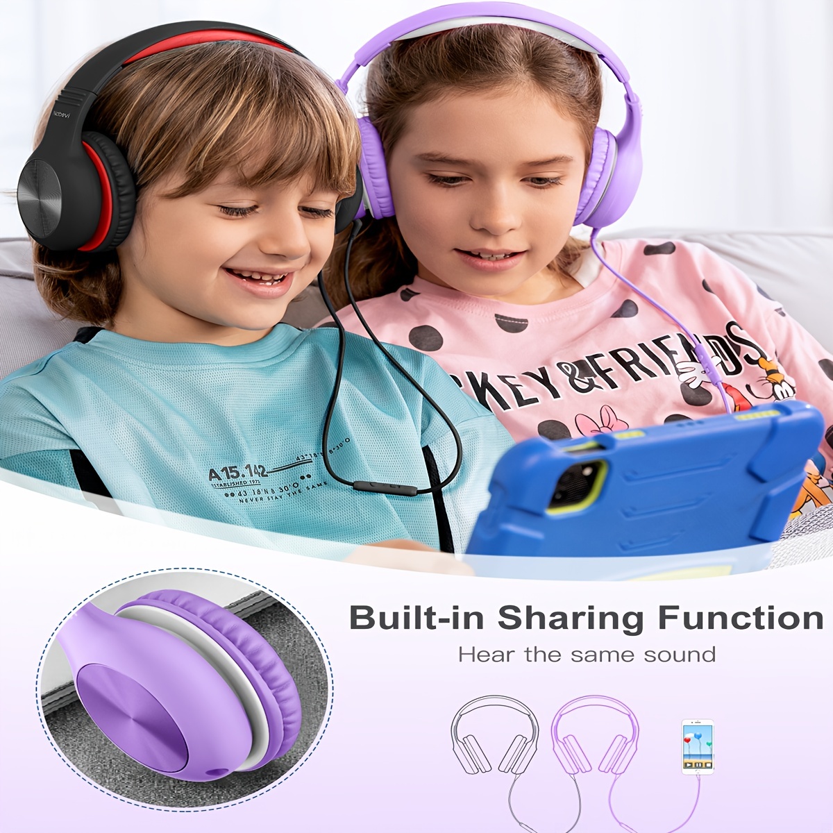  Auriculares supraaurales Ausdom estéreo HD, con cable ligero,  almohadillas de piel suave con micrófono en línea, Azul : Electrónica