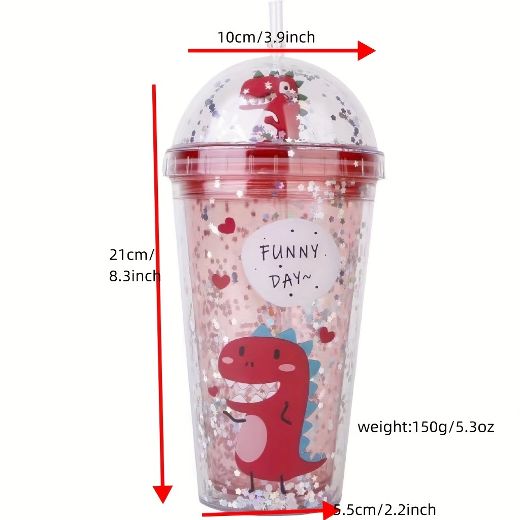 Water Bottle With Straw Sequin Decor Plastic Water Cups With - Temu