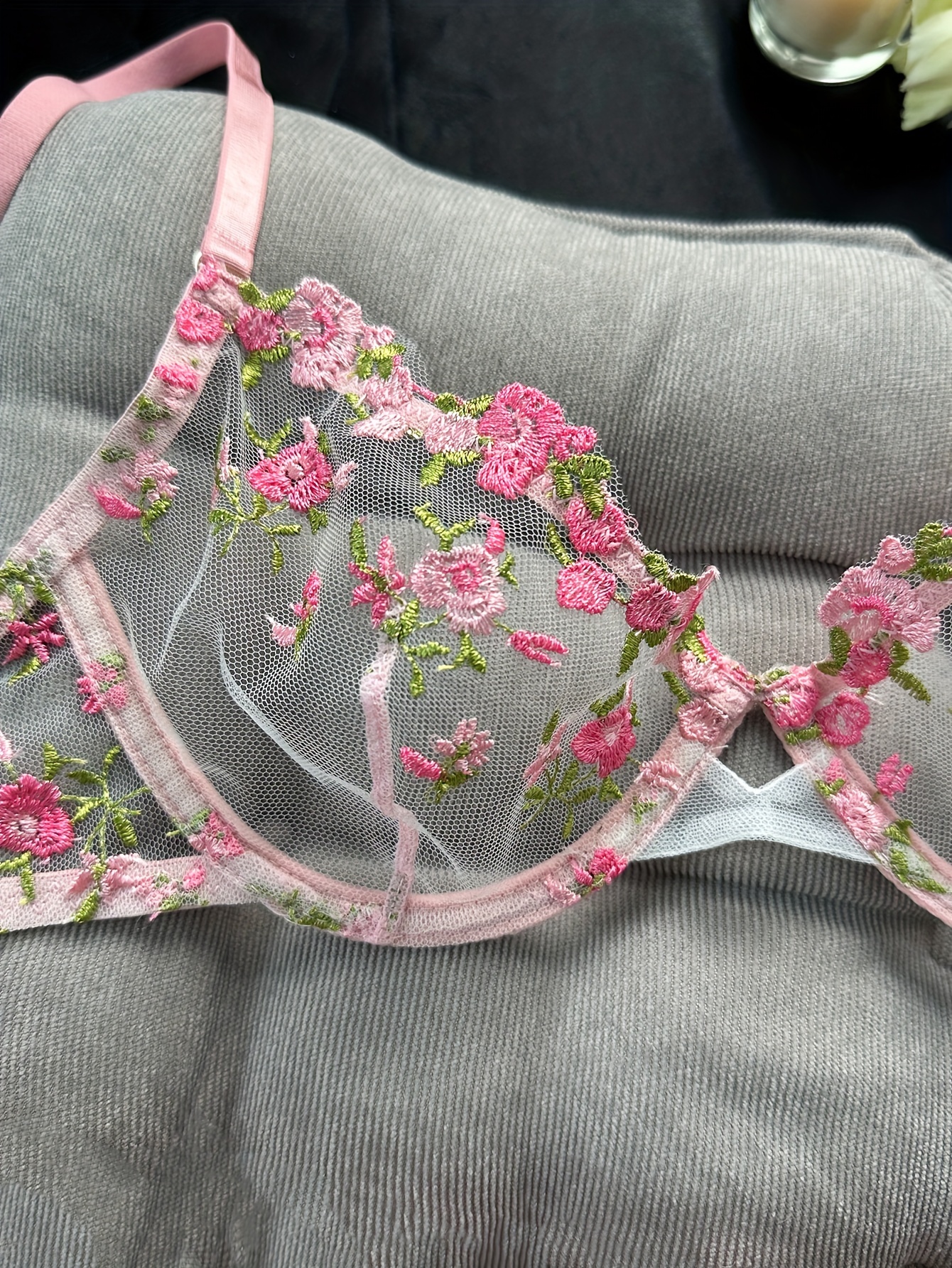 Romantic Floral Embroidery Lingerie Set Push Bra Thong - Temu Austria