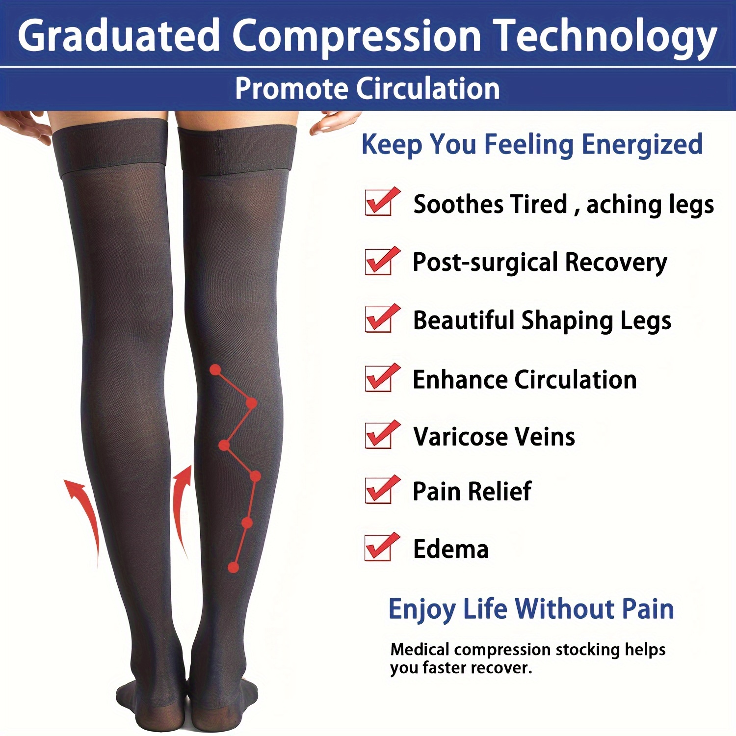 Order A Size Up Medical Thigh High Compression Stockings - Temu