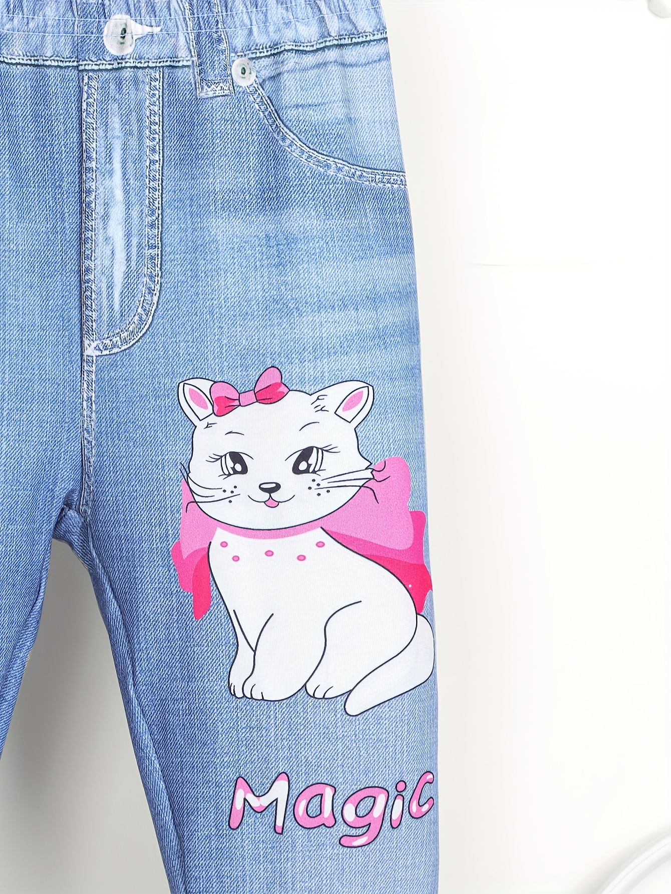 Kitten Heart Print Fashion Girls' Imitation Denim 3d Print - Temu