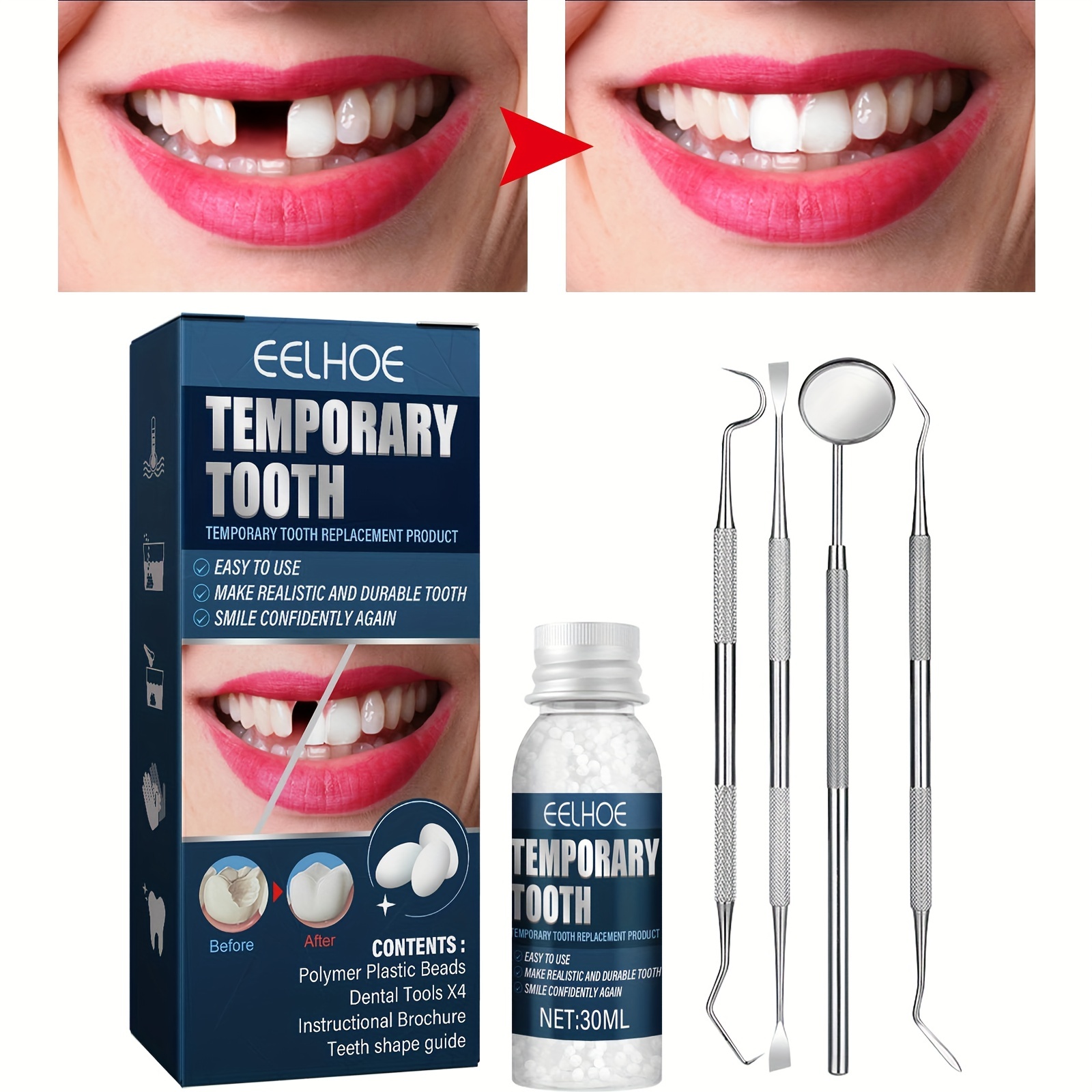 Kit Para Hacer Diente Postizo Protesis Temporal Easy Tooth