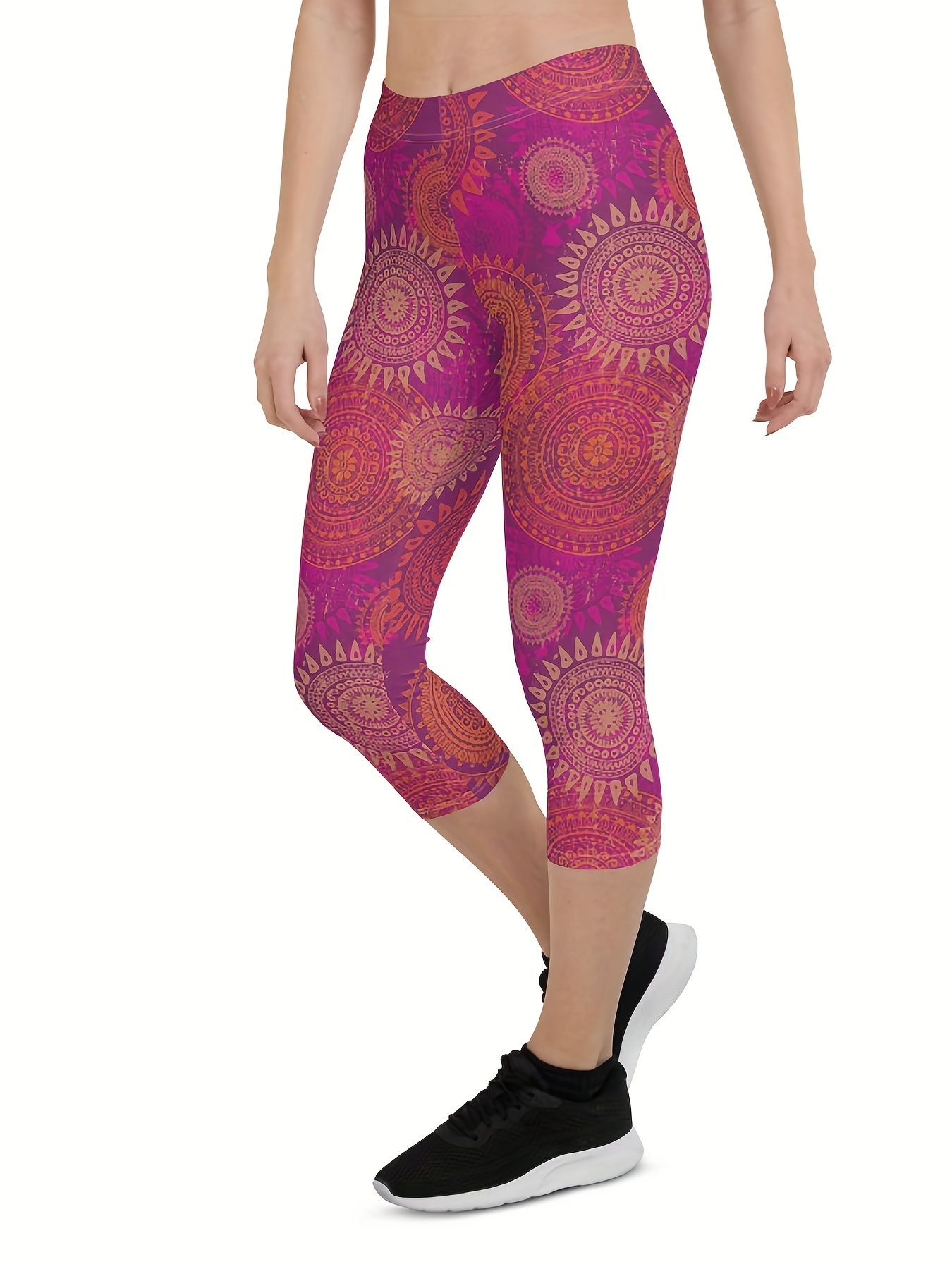 Mandala Pattern Print Yoga Leggings Summer Ethnic Style - Temu