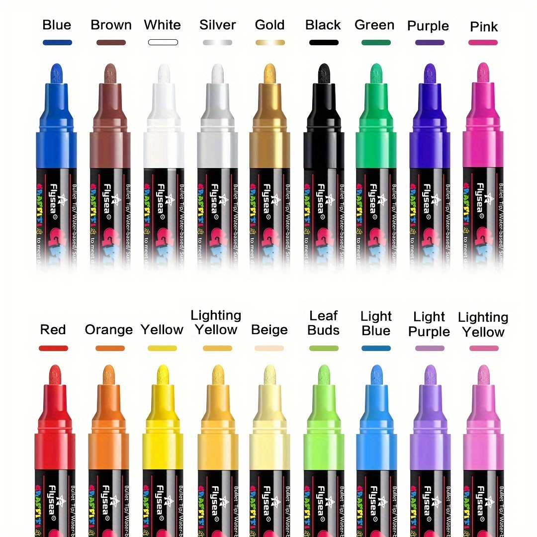 18 Colors Acrylic Paint Pens Dual Tip Pens With Medium Tip and Brush Tip  Markers