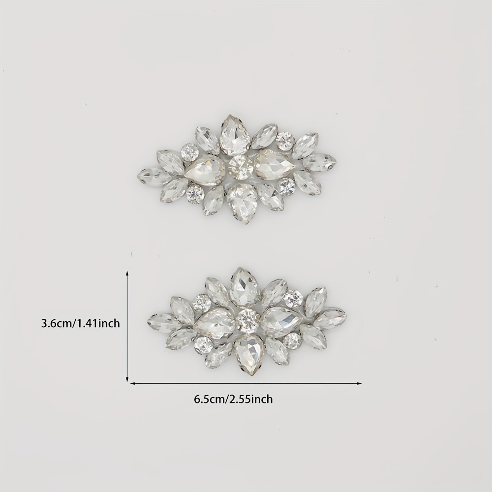 Image of 2pcs Flower Rhinestone Stickers Iron-on Decorative Accessories For Shoes, Clothes, Bags And Hats Diy