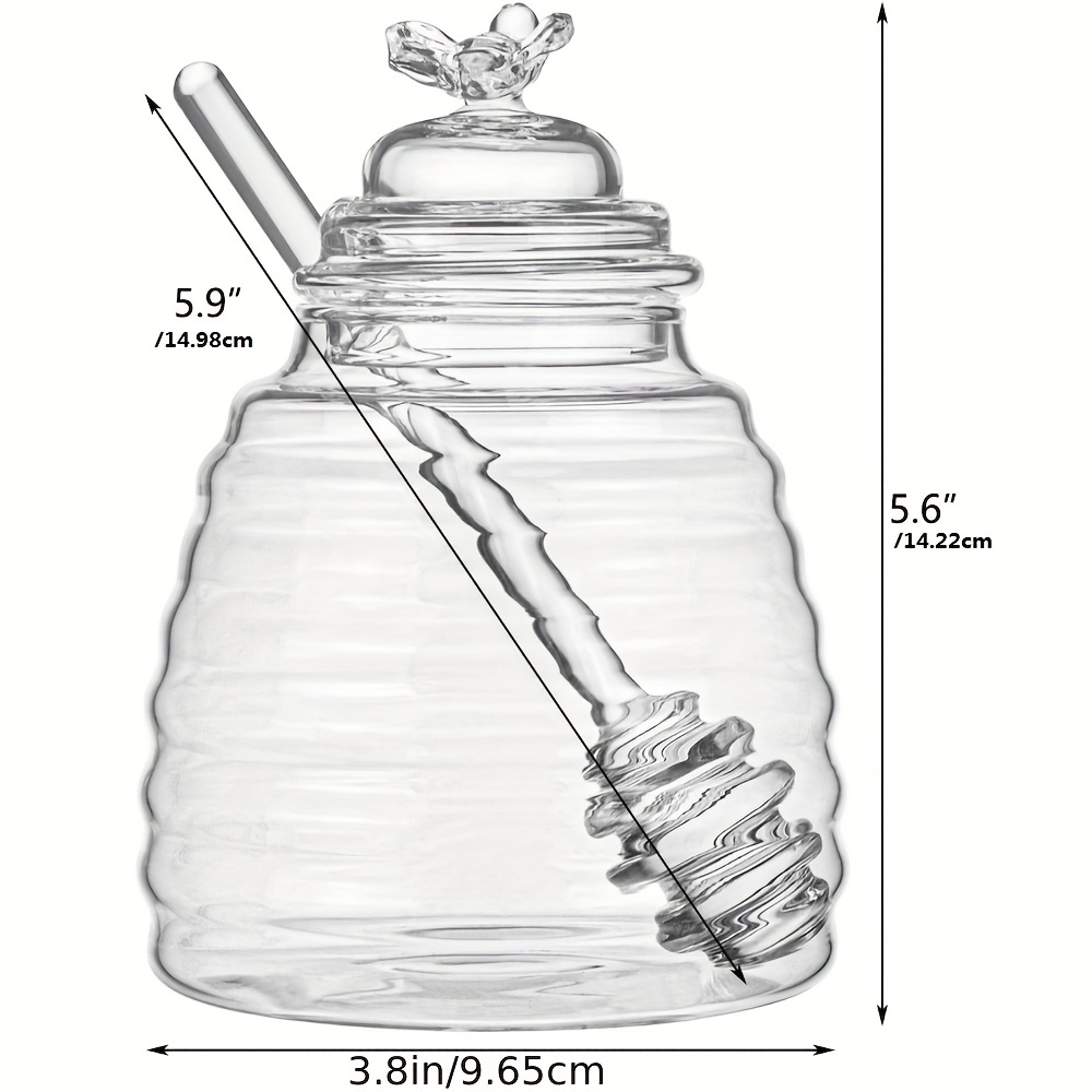 Tarro De Miel Con Cucharón Y Tapa De Vidrio (frágil) - Tarro De Miel En  Forma De Colmena Resistente Al Calor De 10 Oz Para Almacenar Miel Y Jarabe