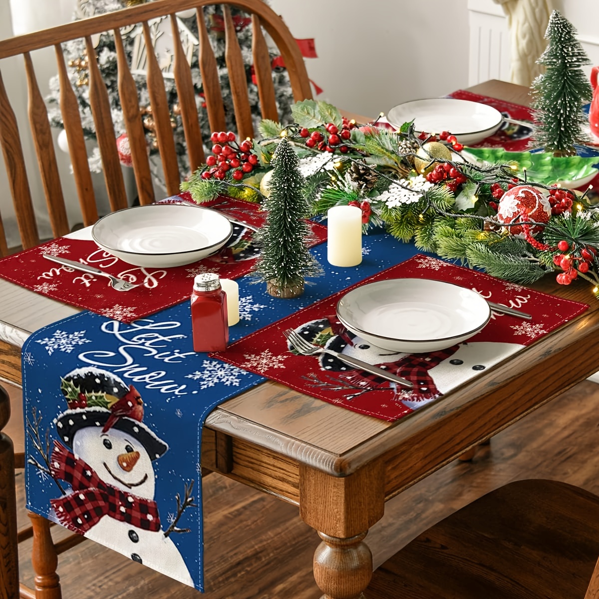 Christmas Placemat, Merry Christmas Theme Table Mat, Cartoon Style Snowman  Snowflake Pattern Heat Insulation Pad, Kitchen Decorative Table Mat,  Western Meal Table Pad, Christmas Decor, Dining Table Decor - Temu