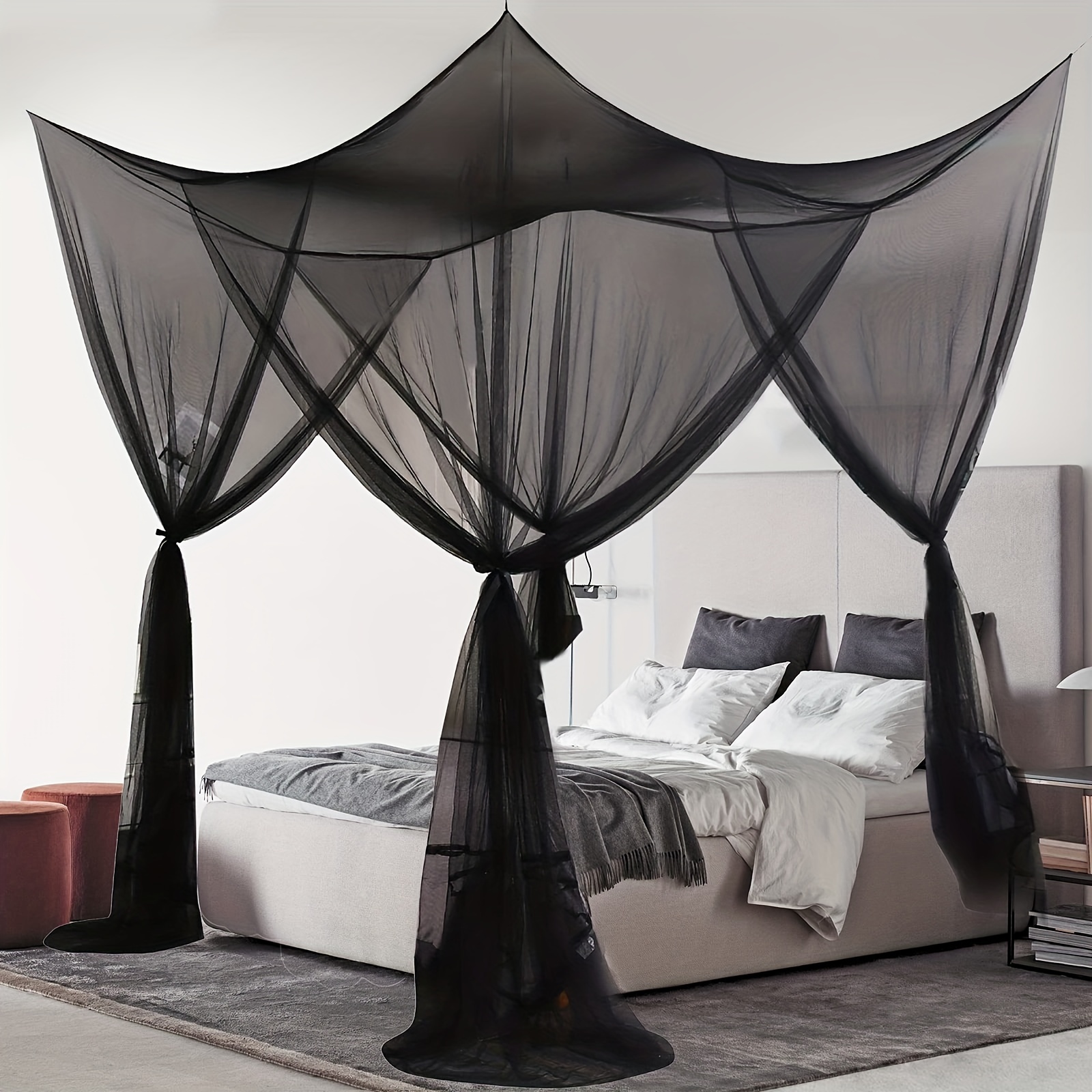 

1pc Mosquito Net For Bed Canopy, 4 Corner Post Curtains Bed Canopy Large Mosquito Netting Bedroom Princess Decoration For Girls & Adults