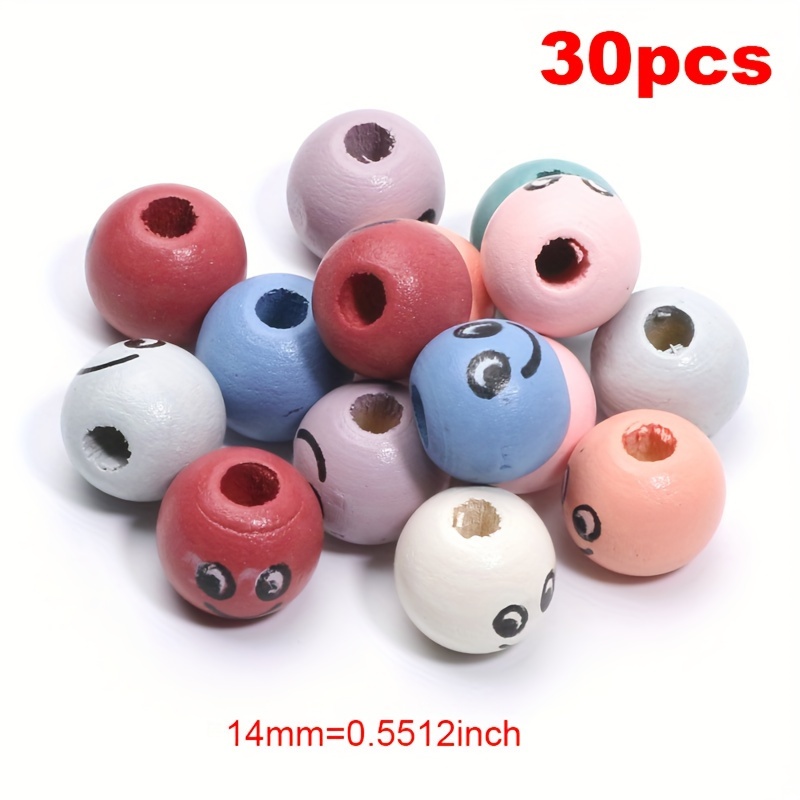 Image of 30 Light-colored 14mm Round Wooden Beads For Diy Crafts, Clothing Accessories And Decorations