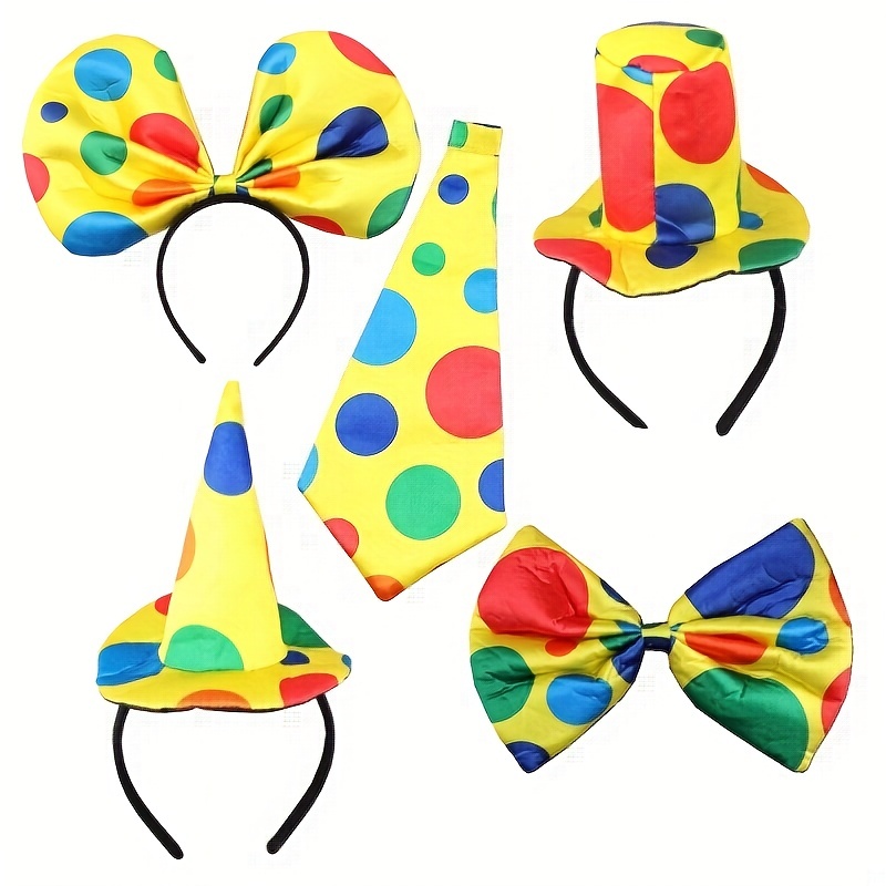 MIVAIUN 4 Pezzi Set di Costumi da Clown Accessori per Costumi Clown per  Adulti Bambini Pagliaccio Parrucca Naso da Clown Guanti Papillon da Clown  Vestito Clown per Halloween Festa Cosplay (4 Pezzi) 