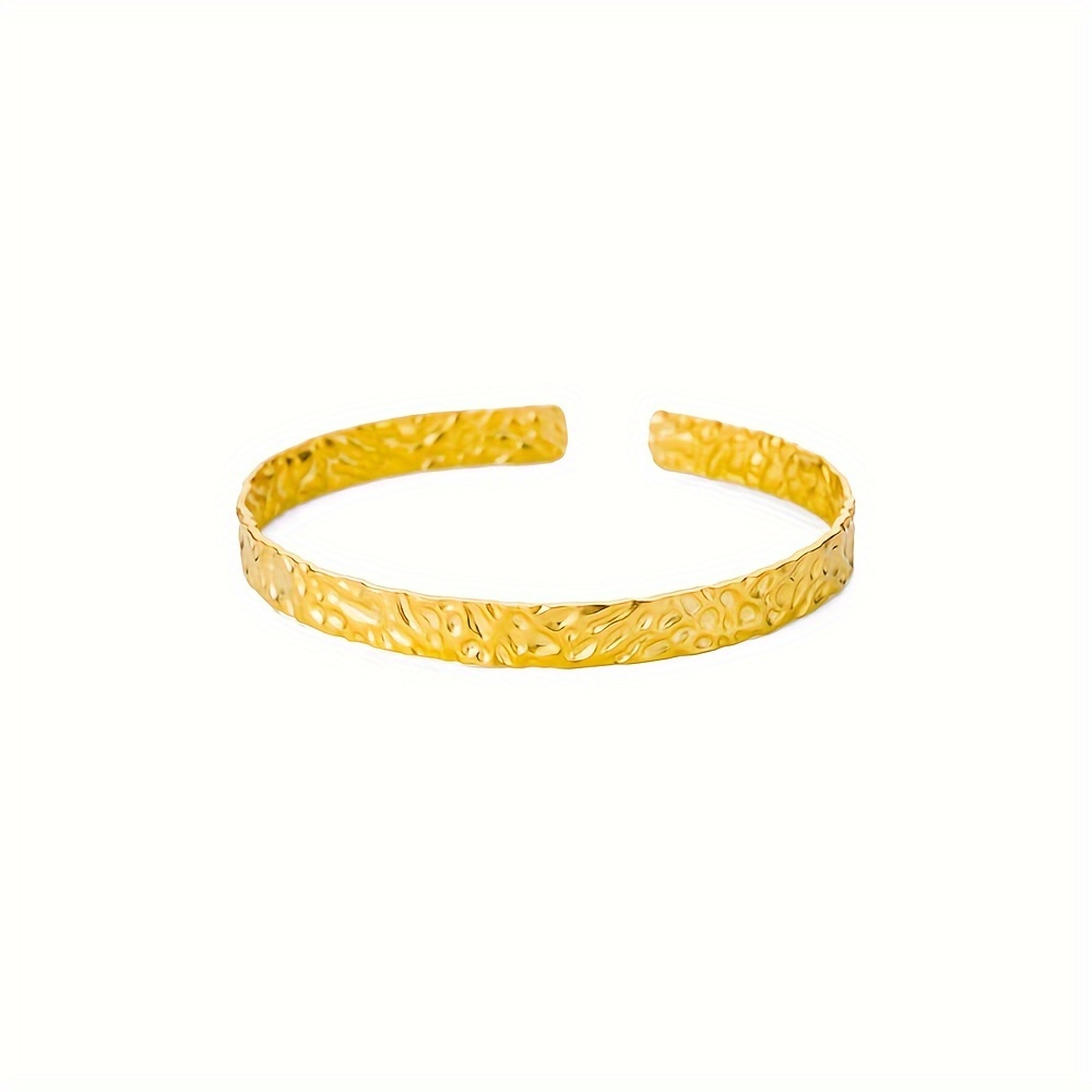 E-shop 1 Stück Vintage Goldfarbene Edelstahlverstellbare Manschettenarmband Für Frauen - Strukturiertes Design, Offene , Für Den Täglichen Gebrauch,