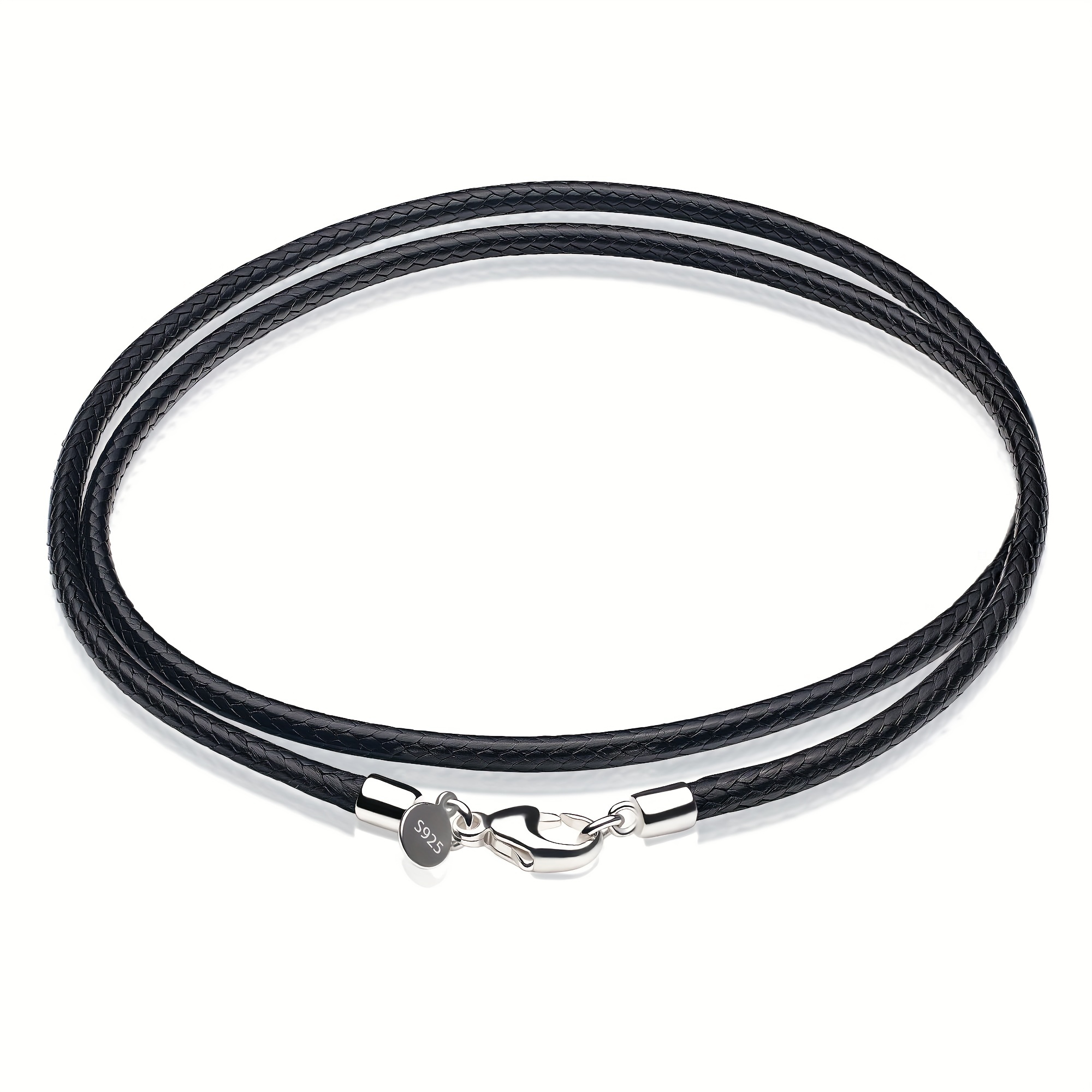 Black Leather Round Thong Cord Necklace Silver Lobster Clasp 16-36 Rope  Chain