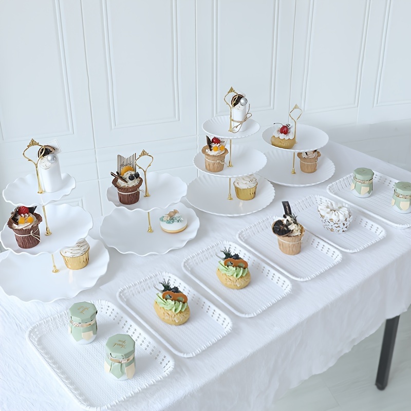 Thyle 10 Pcs Dessert Table Display Set, 4 Pcs 3 Tier Cupcake Stand with 6  Pcs Plastic Dessert Trays for Dessert Table Display Serving Wedding  Birthday