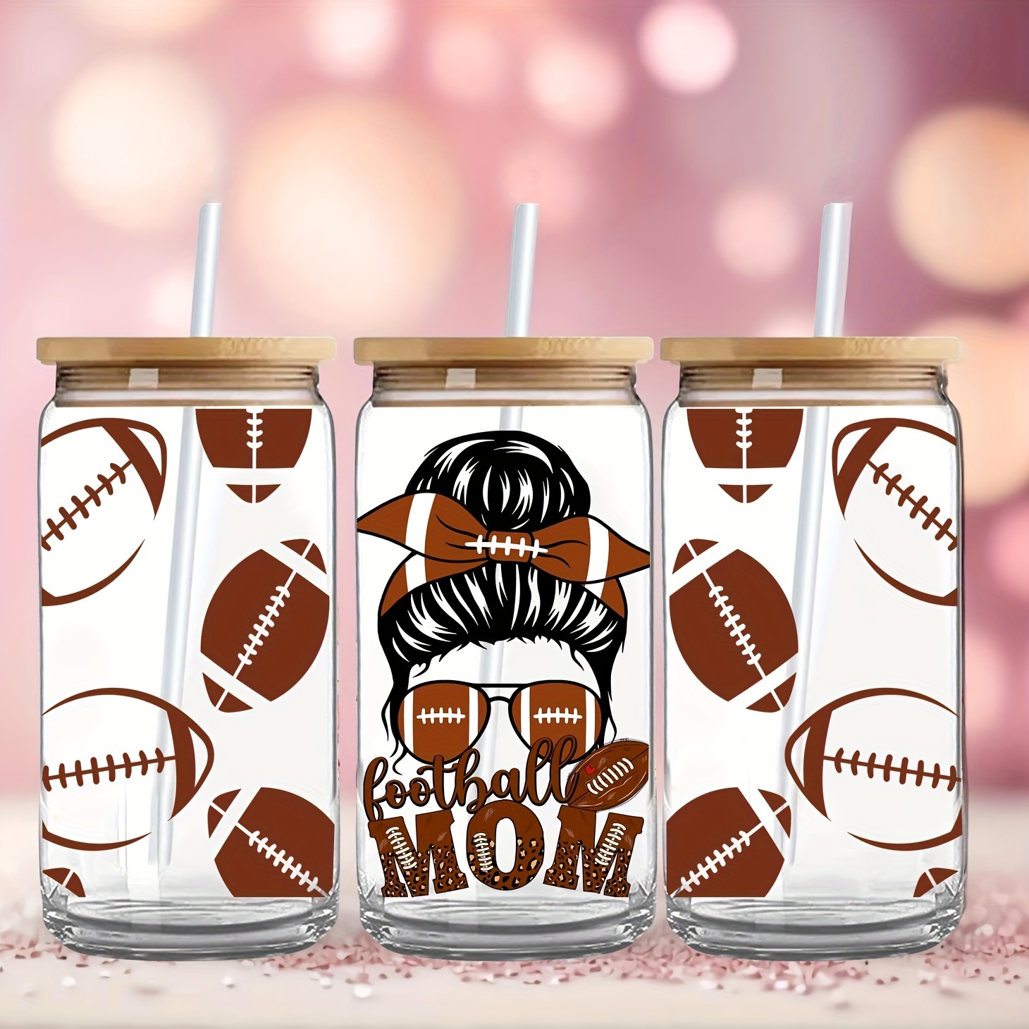 1pc American Football Design UV DTF Cup Wraps For 16 Oz Glass Cup