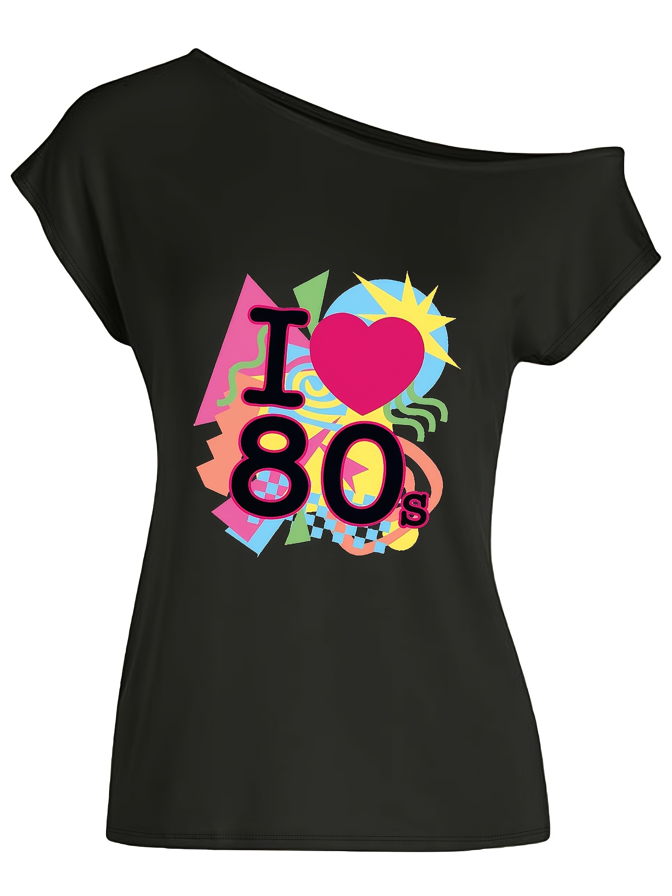 NECHOLOGY Womens Tops Long Sleeve Tees Women I Love The 80s Off The  Shoulder T Shirts Disco 80s Black Short Sleeve Shirt 