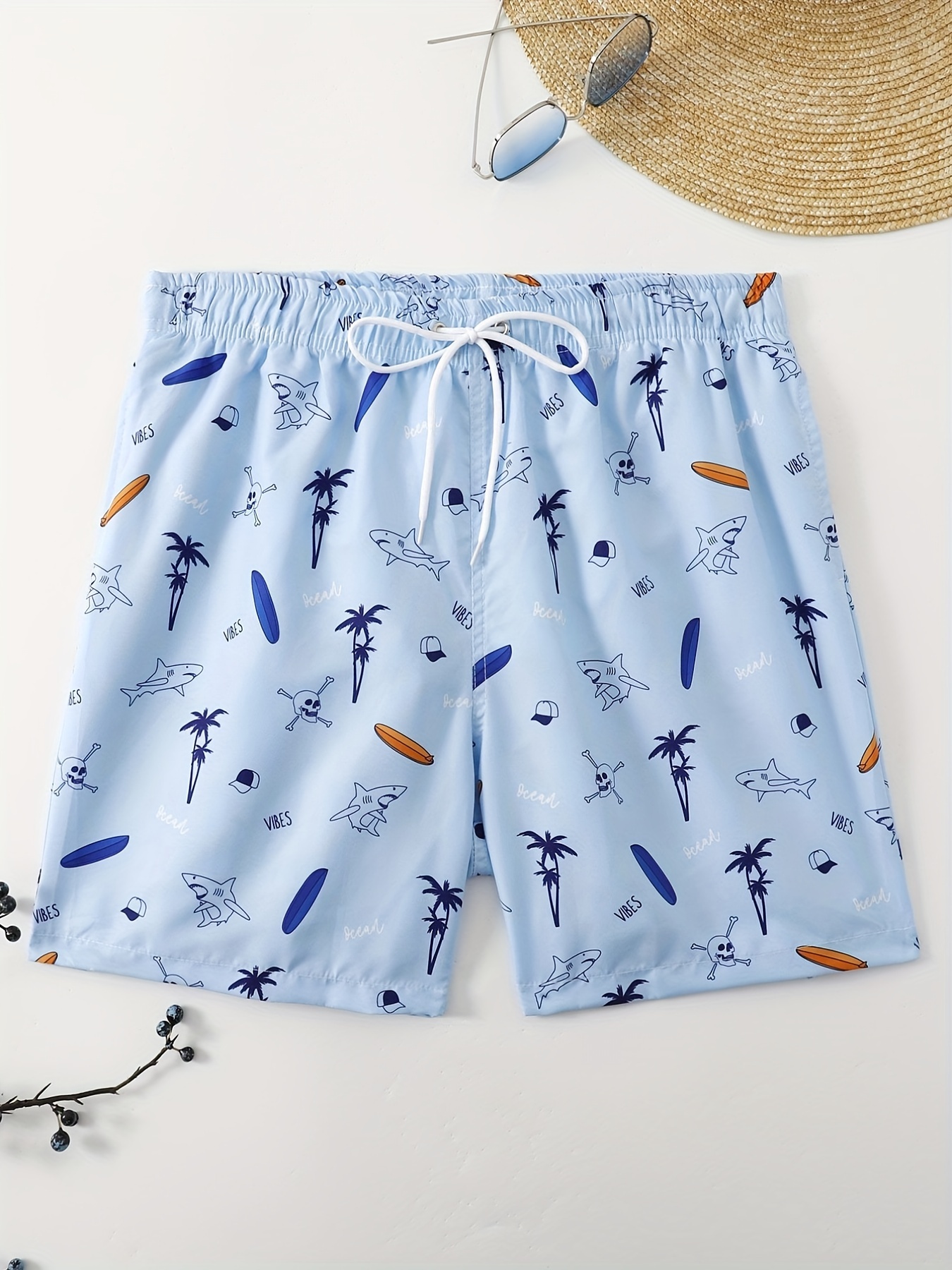 Quick Dry Swim Trunks, Blue Sharks Men's Swimwear