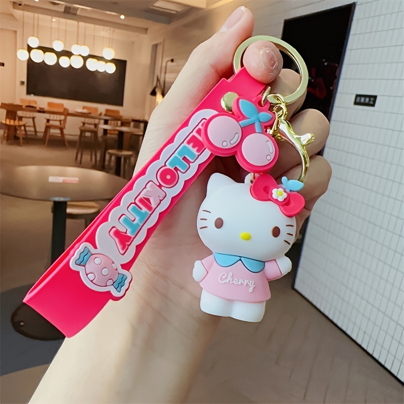 Tonsamvo Cute Keychains for Women/Girls, Kawaii Anime Pom Pom Key Chain Accessories Wristlet Keychain for Backpack Handbag Car Keys