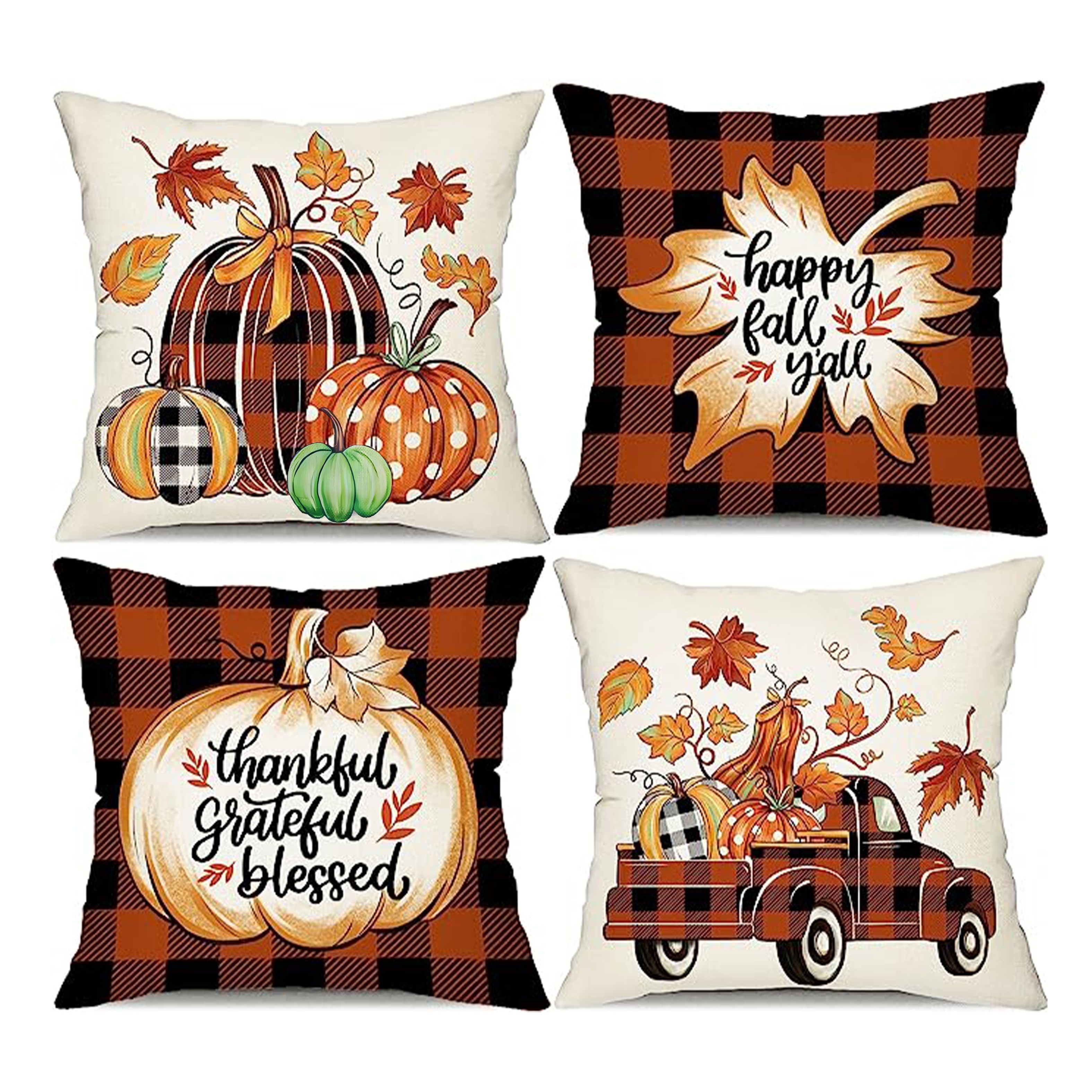 Halloween Pillow Covers 18x18 Set of 4 Happy Fall Pumpkin Halloween Pillows  Decorative Autumn Thanksgiving Quotes Thankful Grateful Blessed Throw