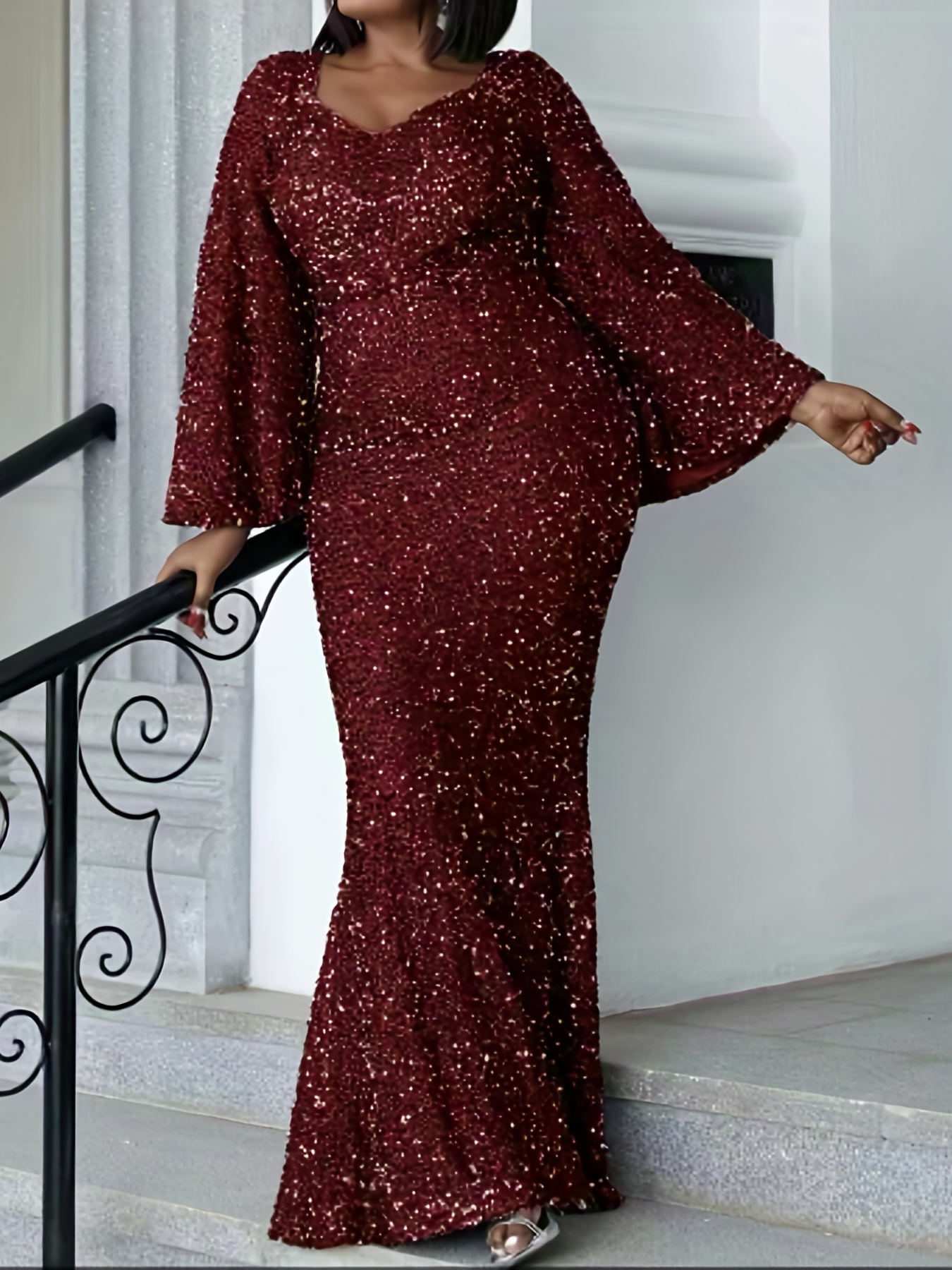 Plus Size Elegant Dress Women's Plus Glitter Sequins Decor - Temu Canada