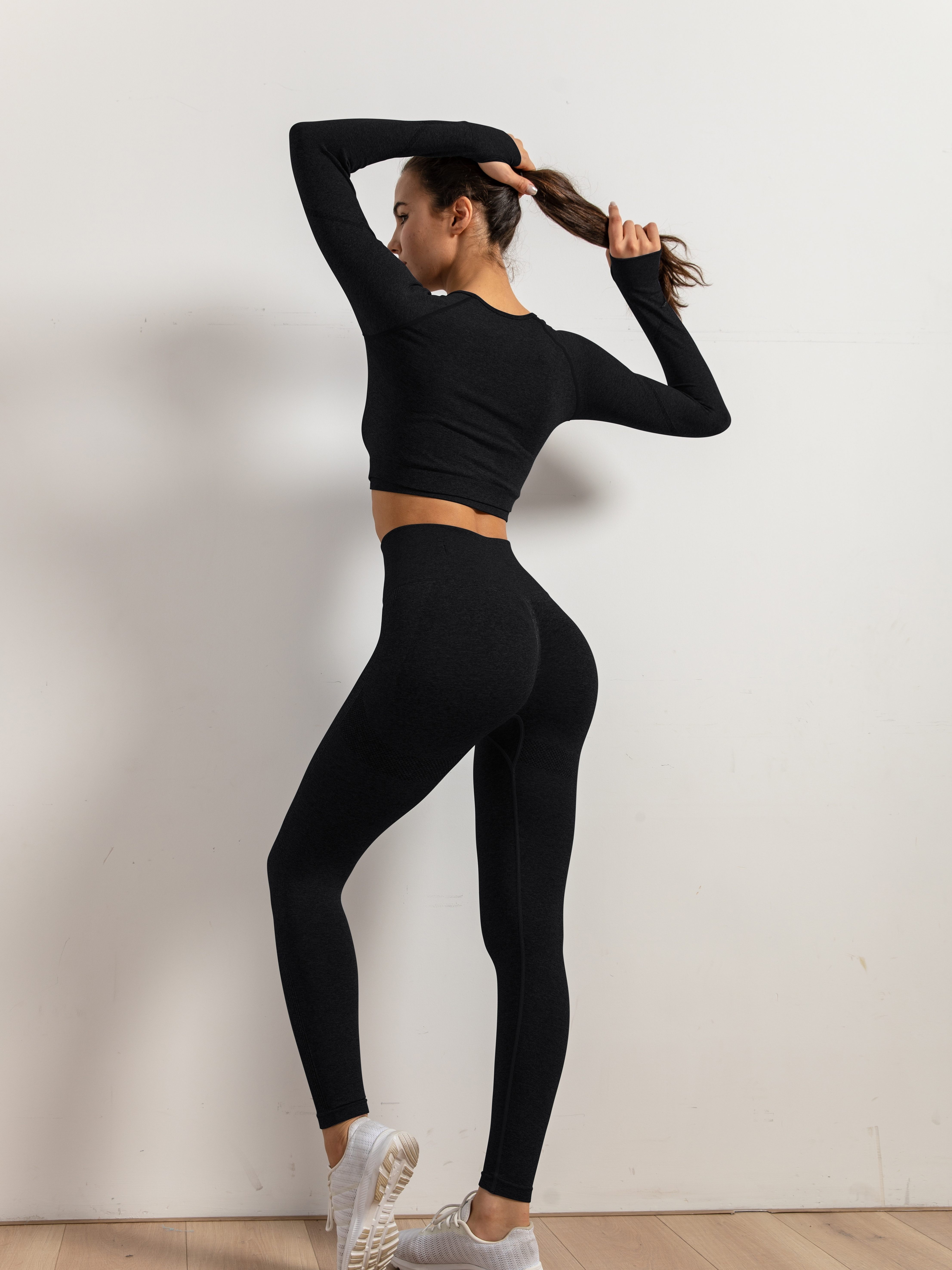 Seamless Two Piece Athletic Sets: Long Sleeve Top And High Waist