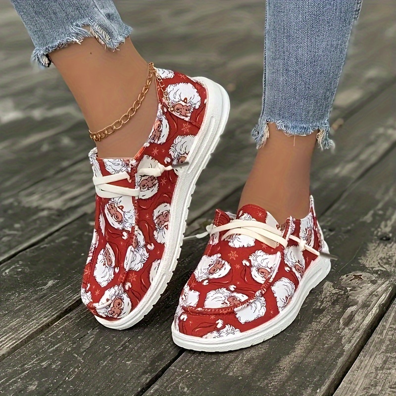 

Women's Cartoon Santa Claus Print Loafers, Slip On Lightweight Flat Casual Shoes, Christmas Comfy Low-top Shoes
