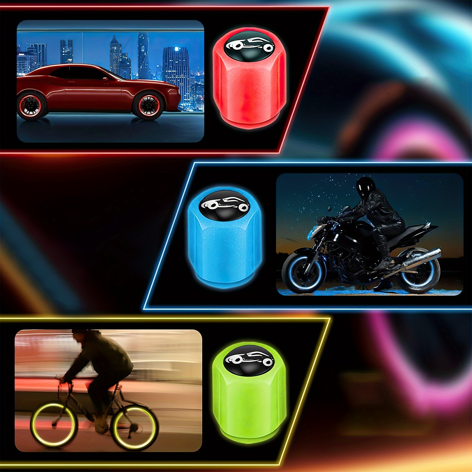 20PCS Fluorescent Car Tire Valve Stem Caps,Vivid&Colorful Car Decoration  Car Gifts for Men/Women,Universal Glow in The Dark Tire Caps for