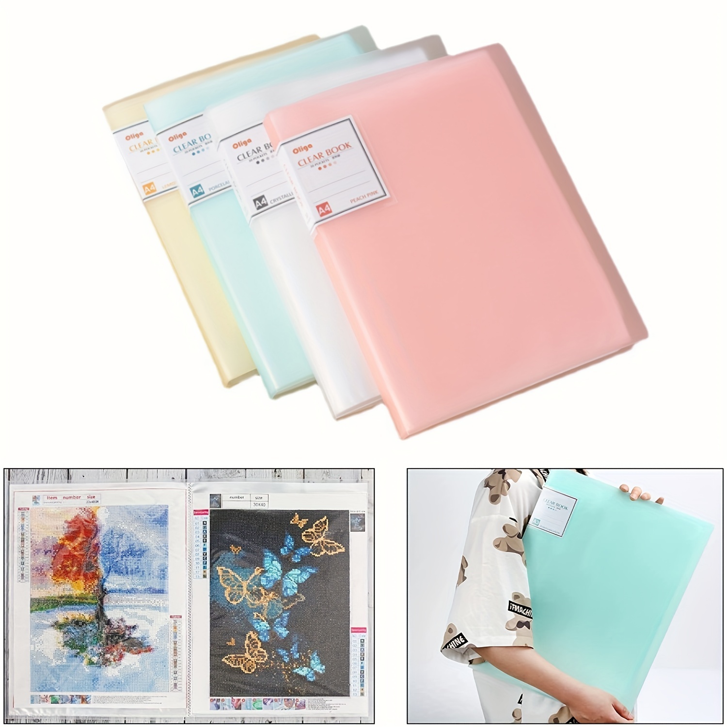  A4 Diamond Painting Storage Book, Protectors Art Portfolio Book,  Portable Poster Binder, 20/30/40/60/80 Pages Clear Pockets, Waterproof  Folder for Artwork Report Sheet Letter, 9.3x12.1inch : Office Products