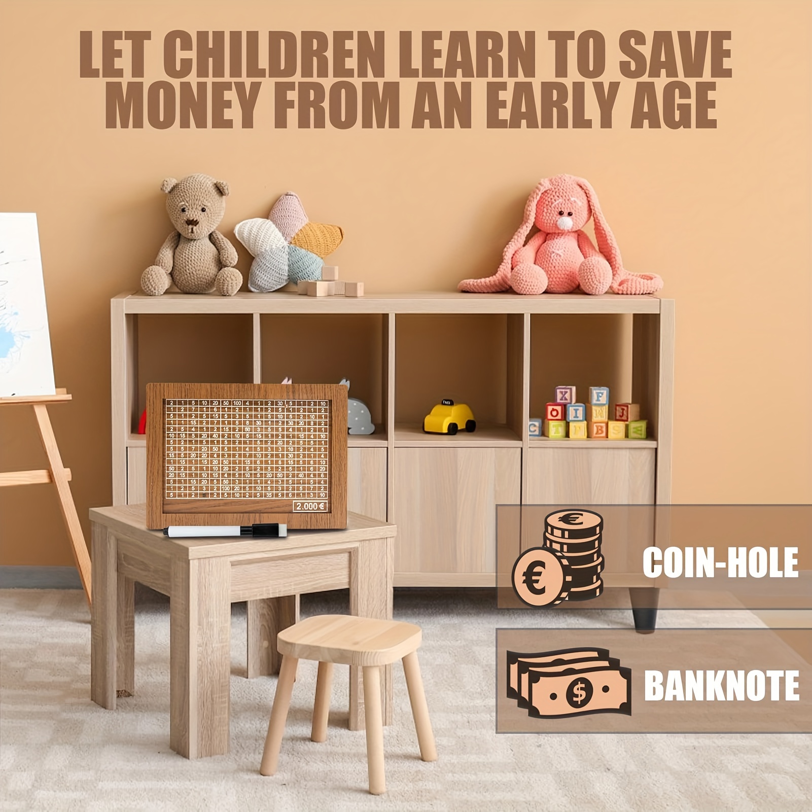 Tirelire en Bois, Tirelire Enfant Objectif d'épargne, Réutilisable