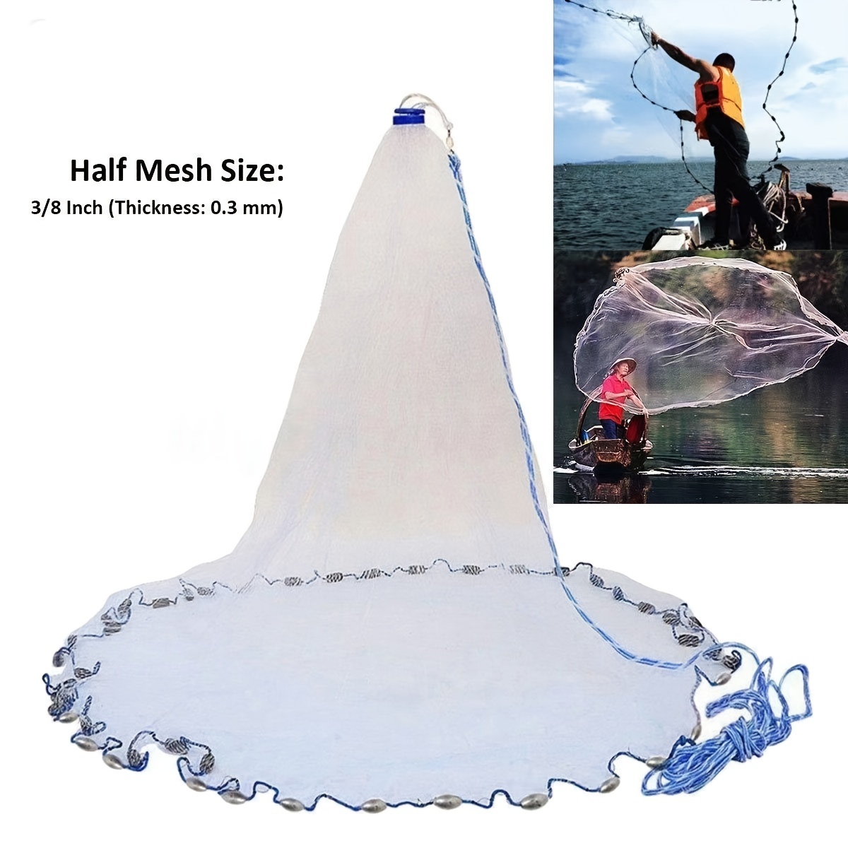 Traditional Hand Throwing Net with Ringless Fishing Line Accessories - Easy  to Use and Effective for Catching Fish