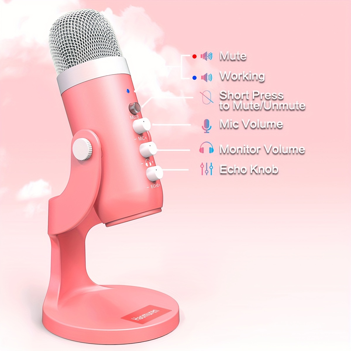 Haomuren-Microphone à condensateur avec support HONArm, micro de jeu USB  pour PC, téléphone, karaoké, streaming,  statique, K66S, podcast