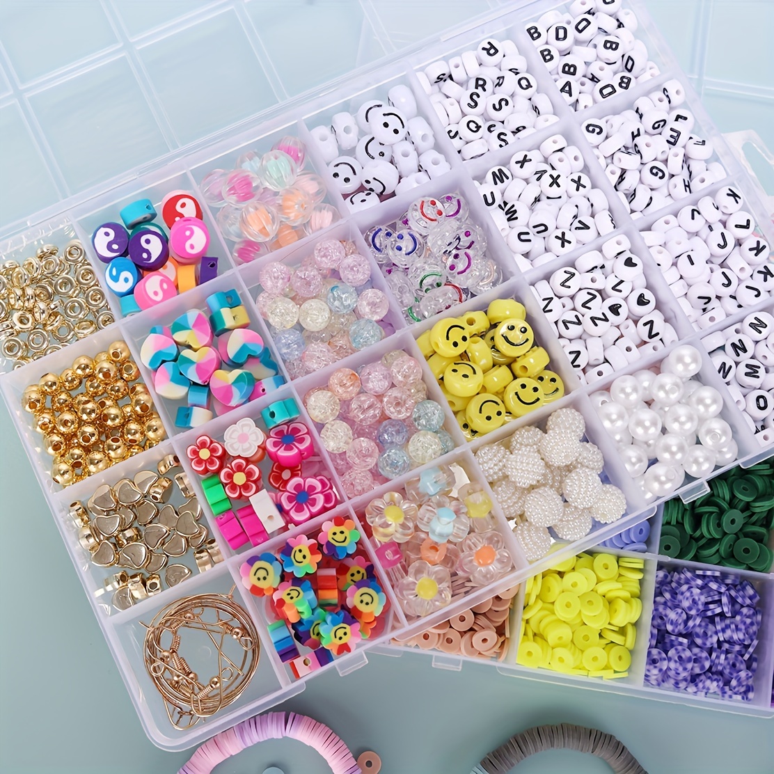 4600pcs Clay Beads Kits For Bracelets Making , Polymer Clay Flat Round  Preppy Beads With Pendant Ch