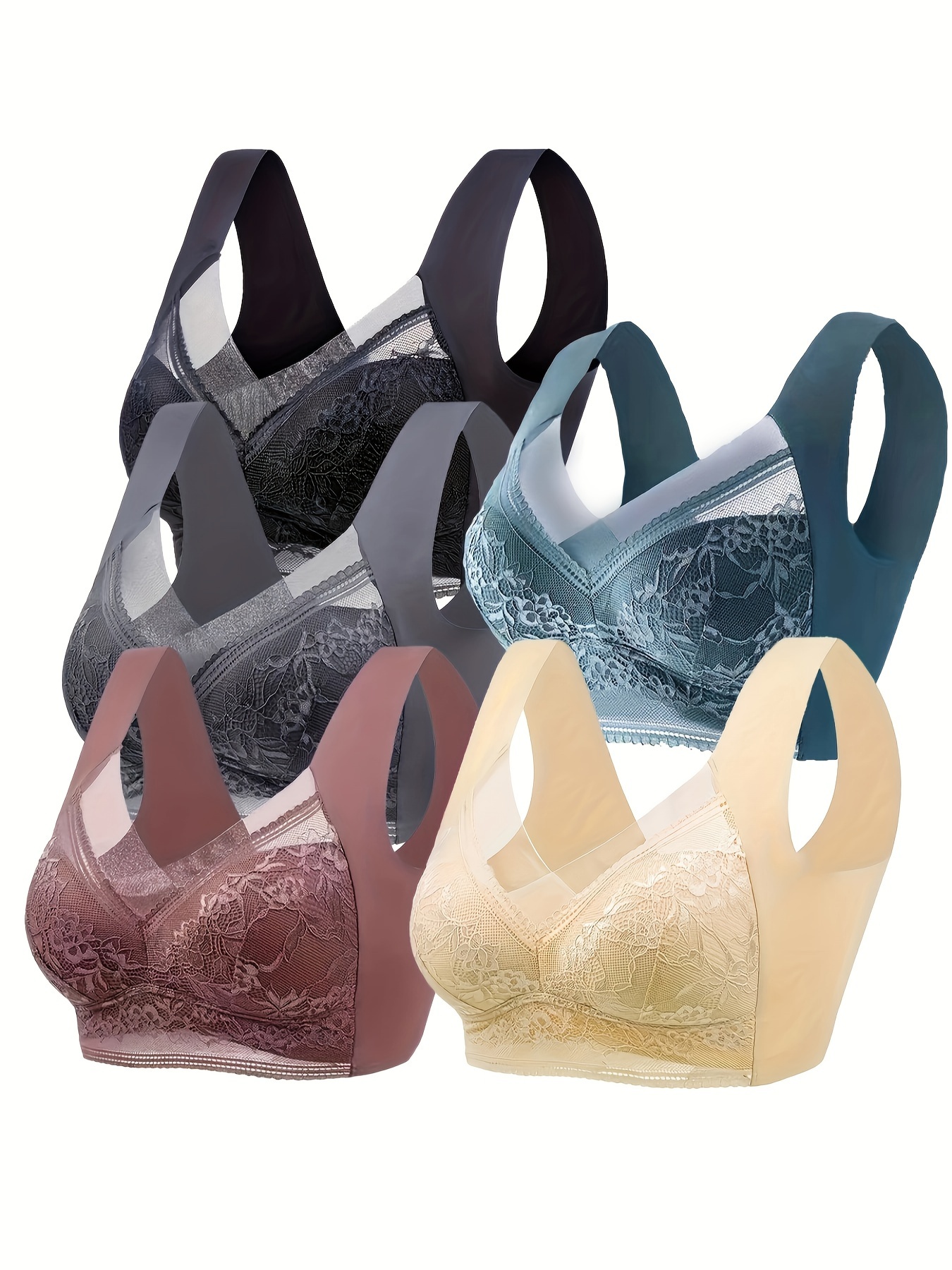 Contrast Lace Wireless Bra Comfy Breathable Front Buckle - Temu United  Kingdom