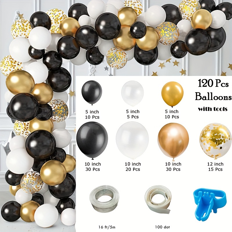 16-Foot DIY Black and Gold Balloon Garland and Arch Kit with Gold