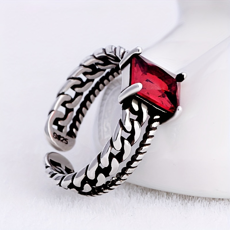 Men's Vintage Twisted Chain Gemstone Ring Adjustable Ring