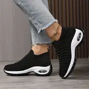 womens breathable knit chunky sneakers casual slip on outdoor shoes lightweight low top air cushion shoes details 2
