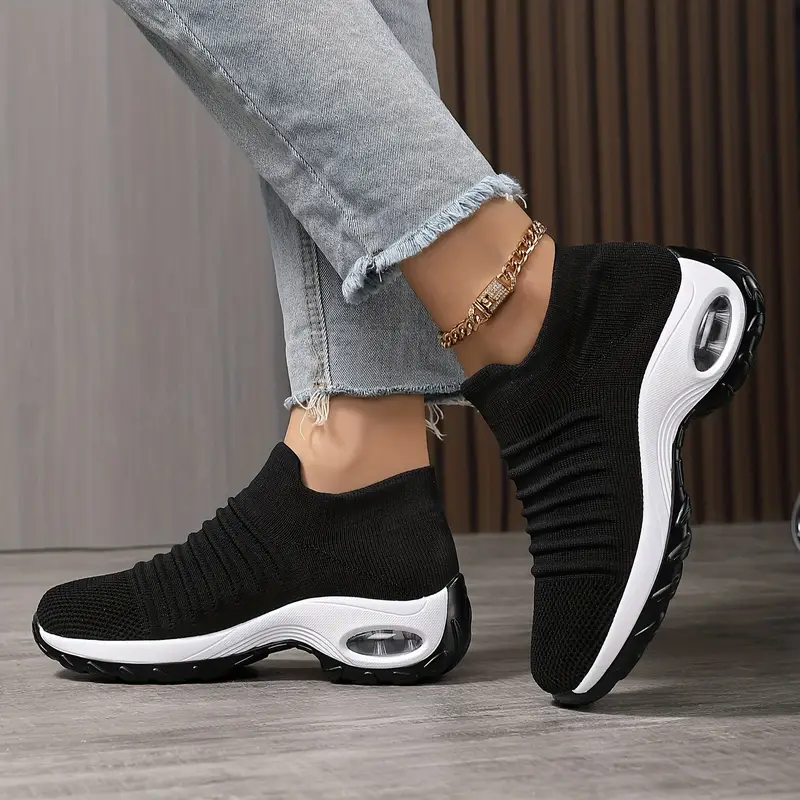 womens breathable knit chunky sneakers casual slip on outdoor shoes lightweight low top air cushion shoes details 2