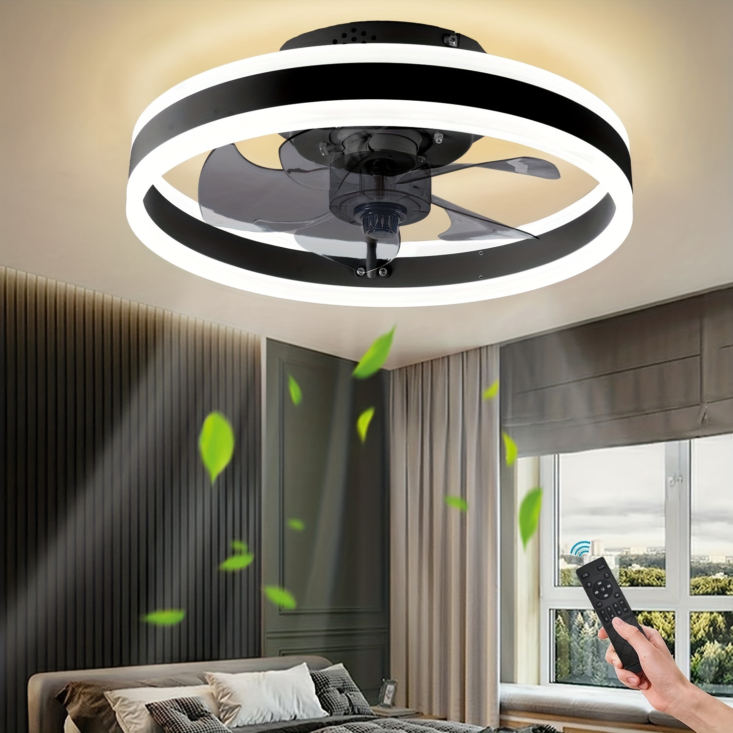 Lámpara de ventilador de techo moderna con control remoto, lámpara LED  regulable con cuchillas invisibles retráctiles, motor silencioso, para sala  de