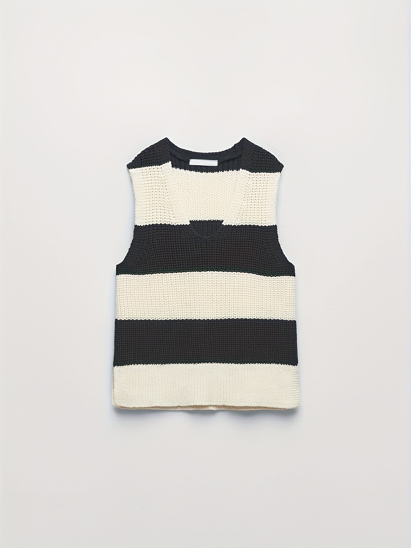 color block striped knitted vest casual v neck sleeveless Temu Italy