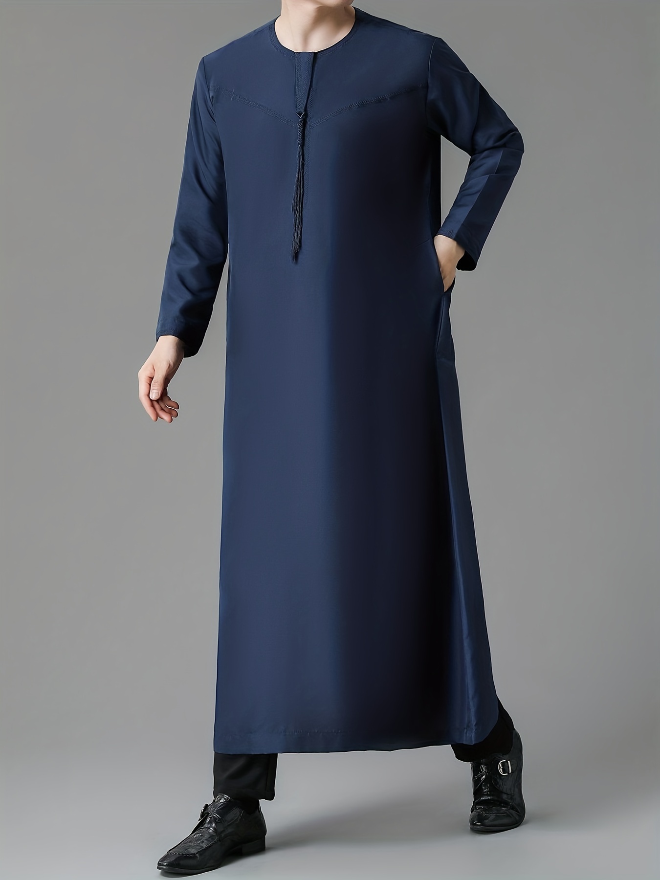 Men's Arab Thobe Kandora Long Sleeves Round Collar Button - Temu