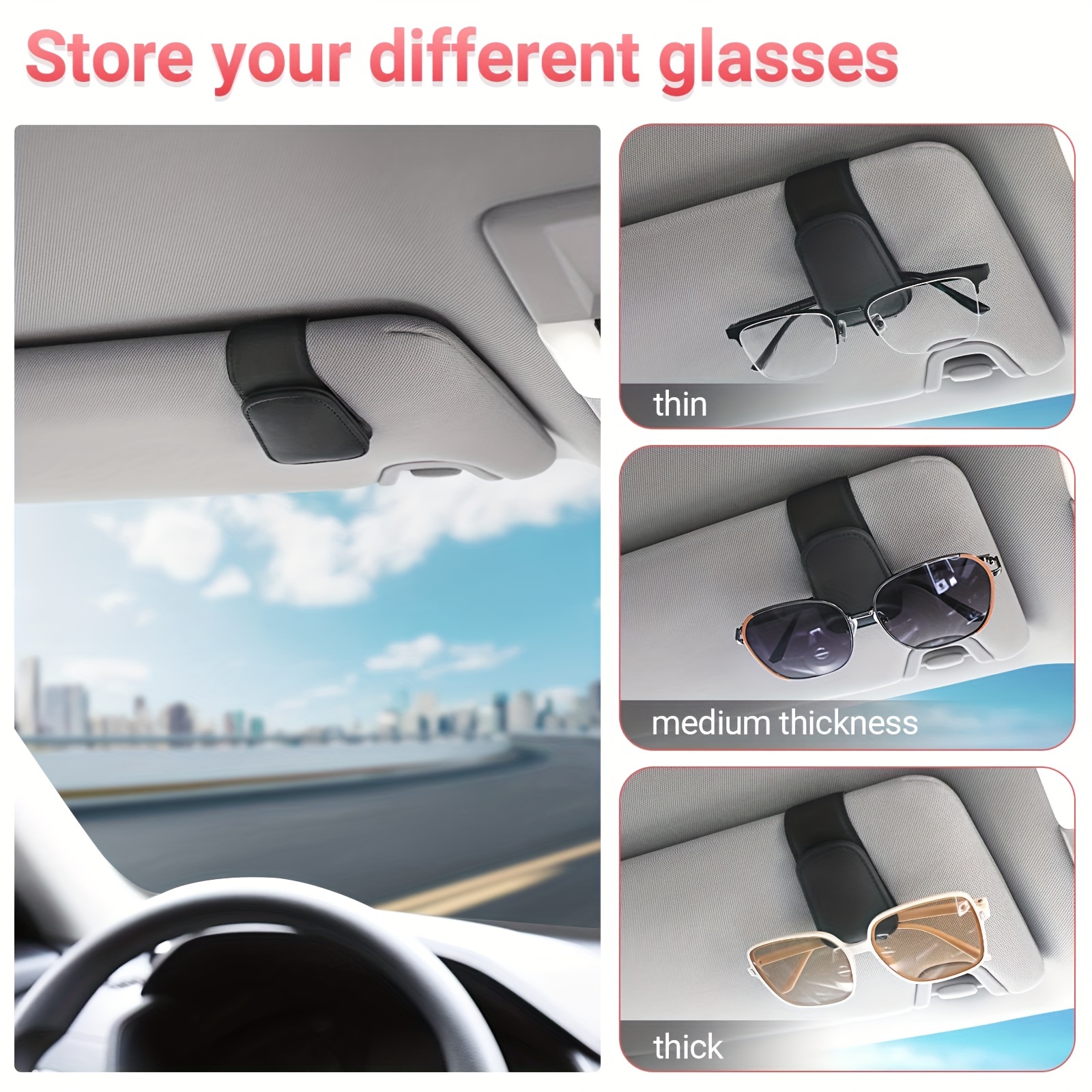 Porta Gafas De Sol Soporte Universal para gafas de coche, Clip magnético  para visera de PU para SUV, camión, protector solar Tmvgtek Accesorios para  autos y motos
