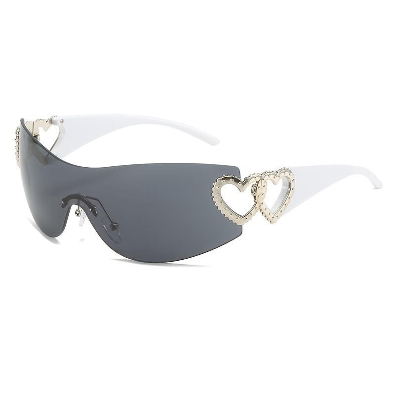 Heart Sunglasses Women Oversized Wrap Around Frame One Piece Lens