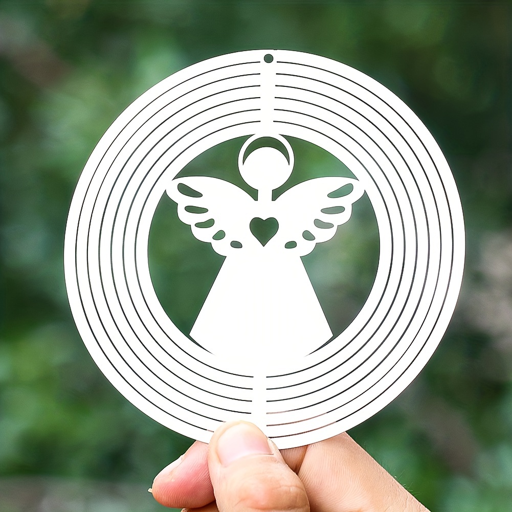 Image of Stainless Steel Winged Wind Spinner: Yard And Garden Hanging Decor, Heart Love Christian Lucky 3d Rotating Wind Chimes, Spinning Mirror Sun , Romantic Wedding Pendant