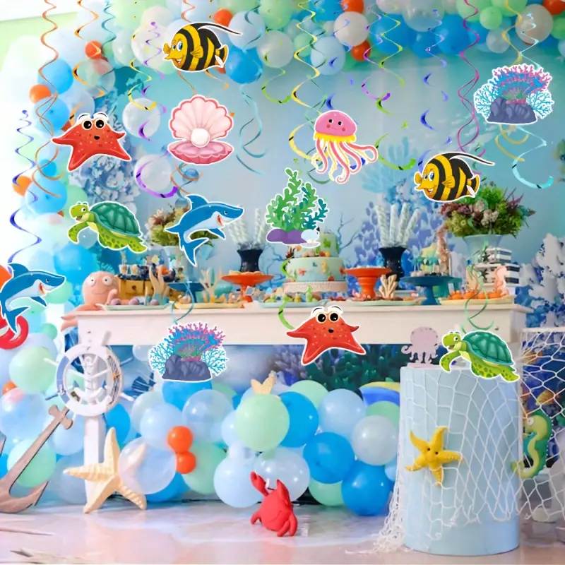 30pcs Undersea Animals Hanging Swirls, Under The Sea Party Decorations  Ceiling Decor For Birthday Ocean Themed Party Mermaid Party Supplies