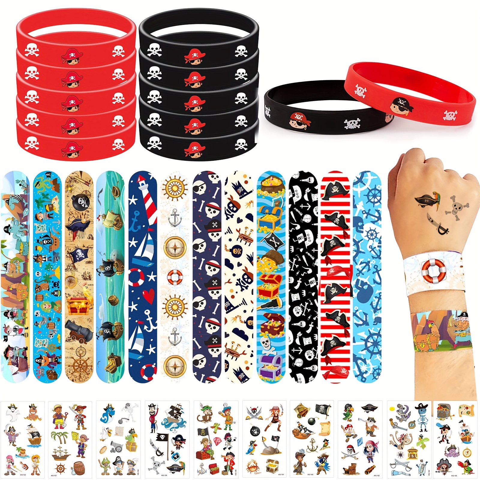 Piraten-Partygeschenke, Spielzeug, Schlagarmbänder Piraten,  Schnapparmband-Armband für Kinder, Piraten-Tattoos für Partygeschenke,  Taschenfüller