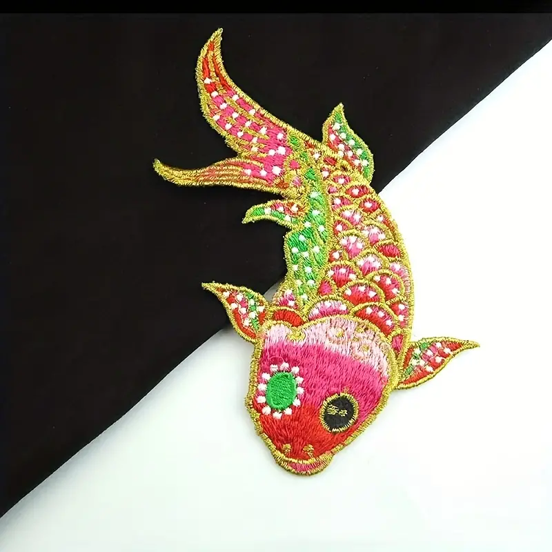 Golden Thread Embroidery Badge Fish Cloth Patches Diy - Temu