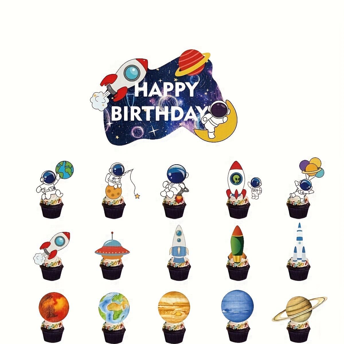 16 Pezzi Spazio Decorazioni Torta Compleanno Spazio Tema Decorazioni Torte  Astronauta Razzo Cake Topper Cupcake Toppers per Ragazzi Ragazze Bambini