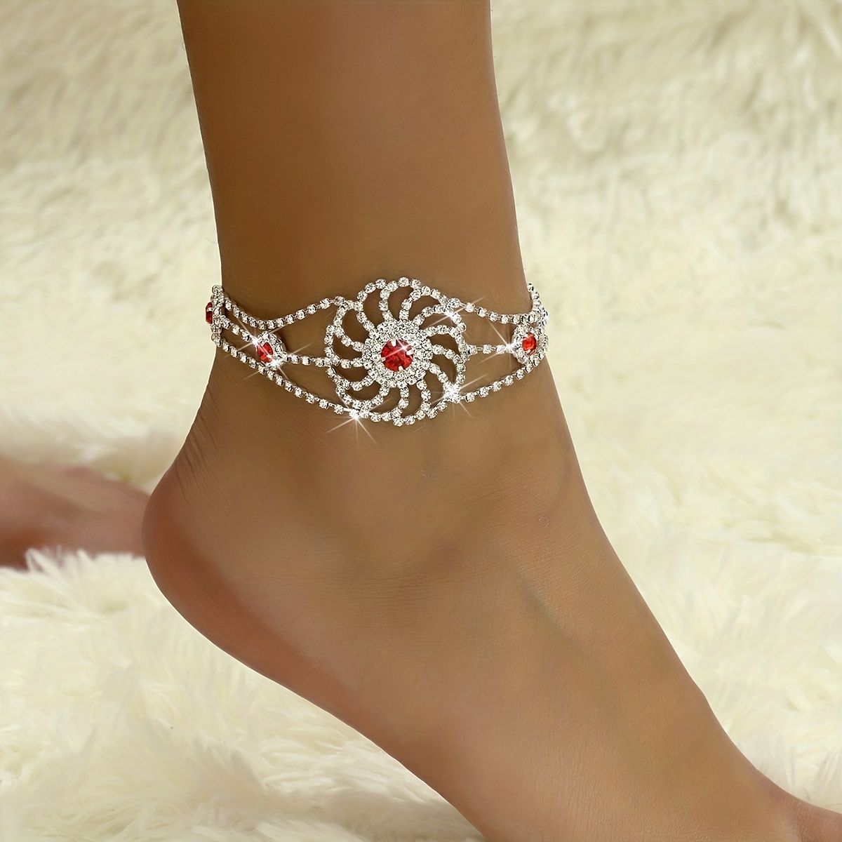 

Bling Bling Hollow Out Sunflower Shape Claw Chain Anklet Inlaid Shiny Rhinestone For Women Girls Ankle Bracelet