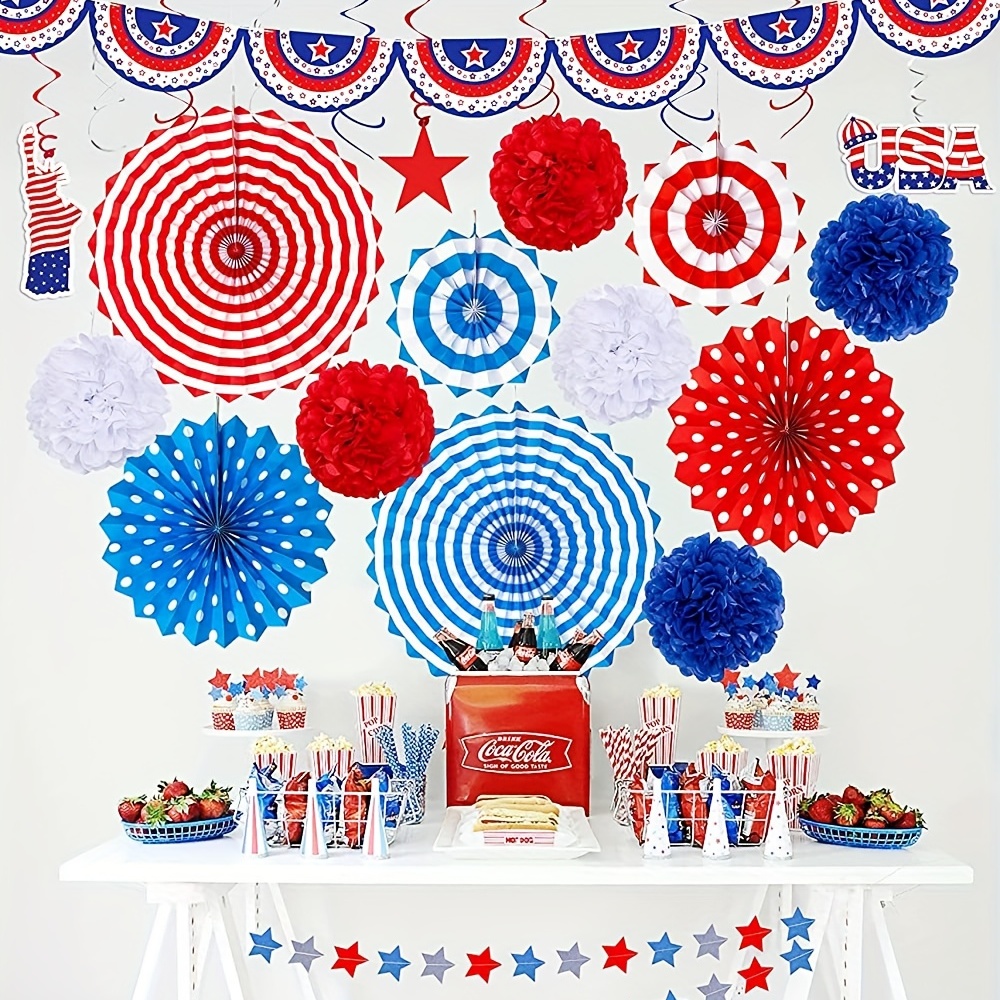 Patriotic Red Blue White Party Decorations for 4th July