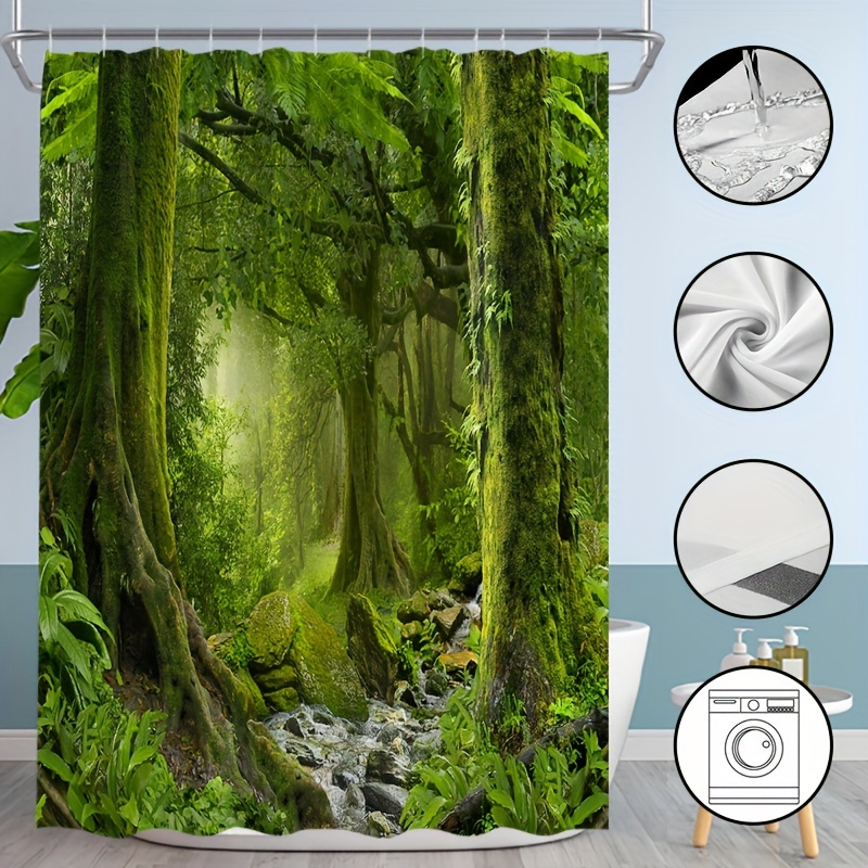 JOOCAR Tropical Plants Shower Curtain Exotic Jungle Green Leaves Red Floral  Nature Scenery for Modern Bathroom Shower Curtain Machine Washable Durable