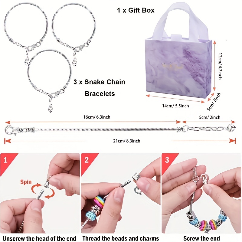 2 Styles Snake Chain Charm Bracelet For Bead Charms - Temu